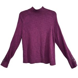 J. Jill Wearever Collection Purple Mock Neck Button Sleeve Sweater Small